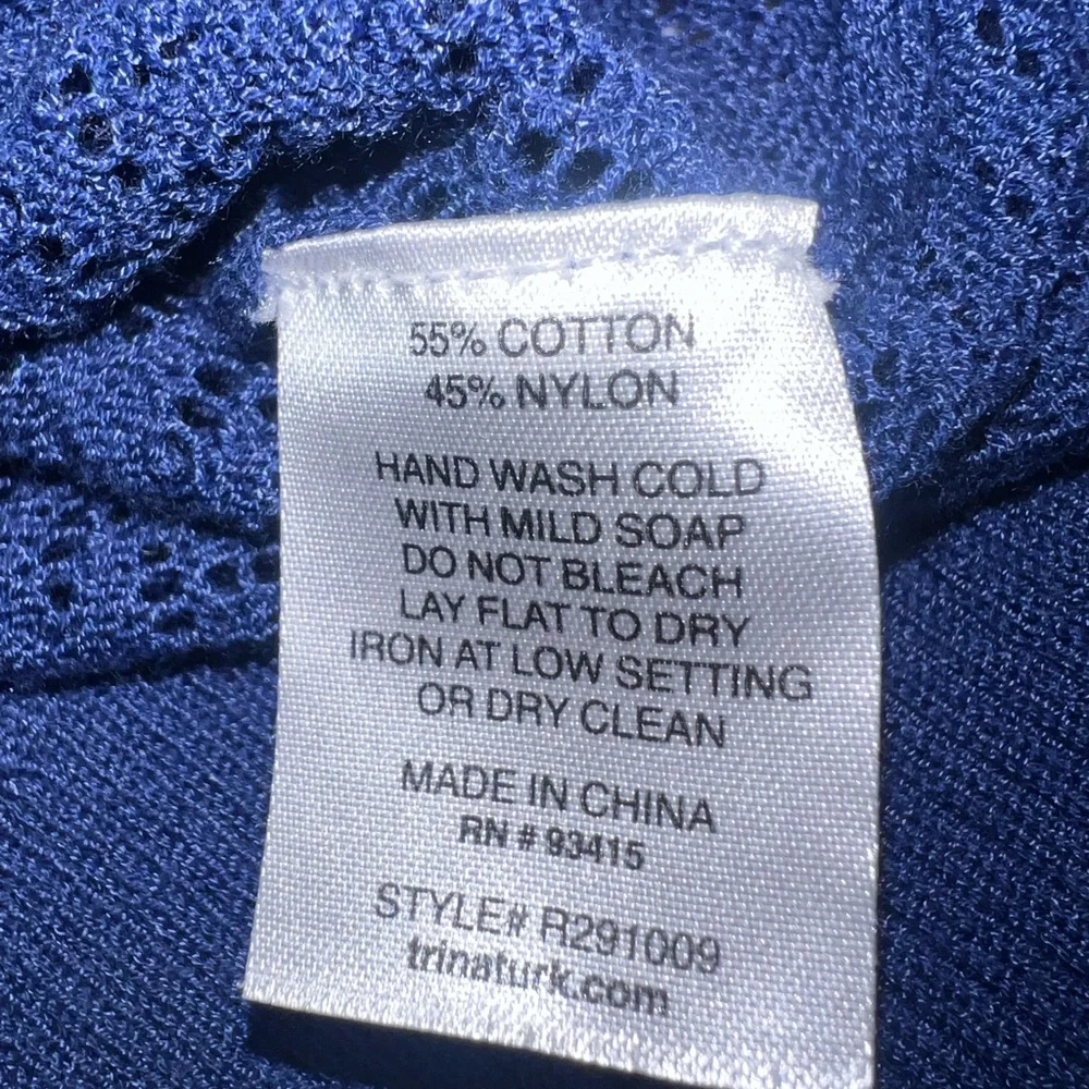 TRINA TURK blue herringbone open weave cotton/nylon cardigan, size small